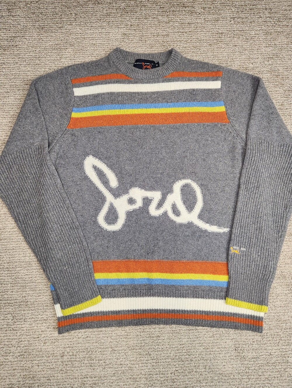 Vintage Triple Five Soul Sweater Mens XL Wool Blend Gray Orange Stripe Steet